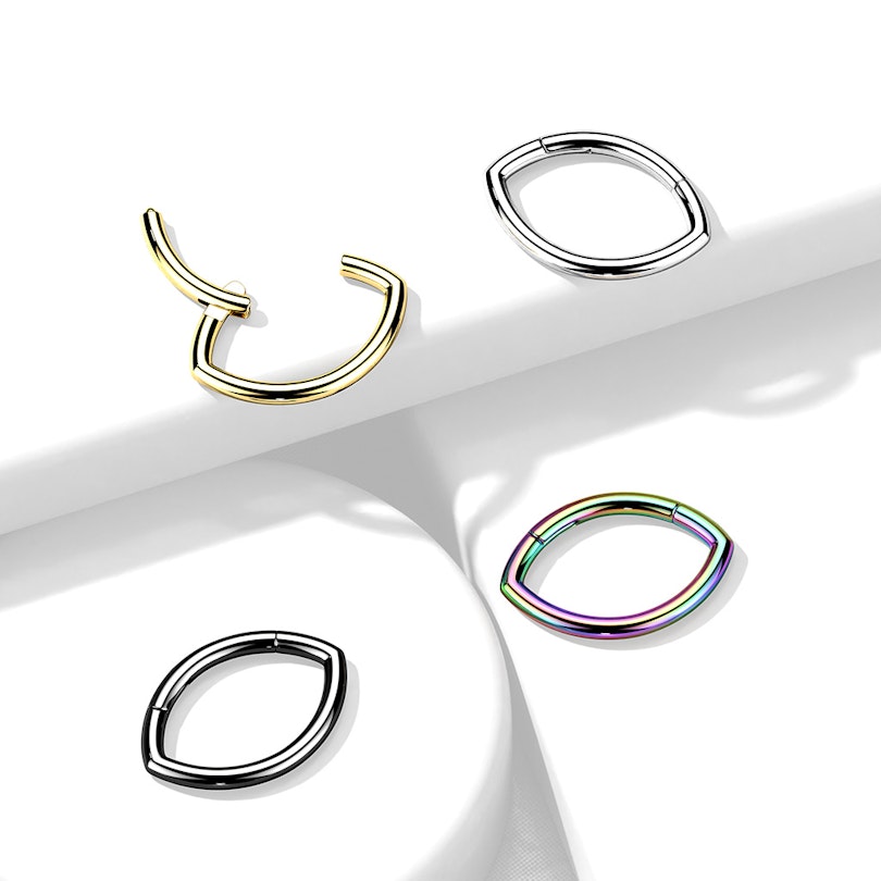 Ovalformad ring med gångjärn i titan