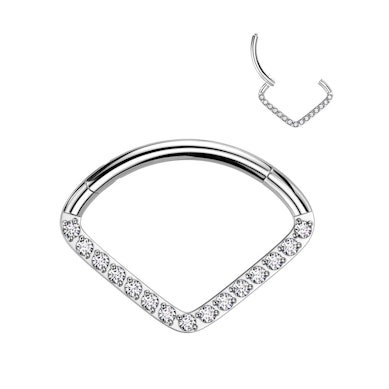 Chevron-formad ring i titan med fina stenar
