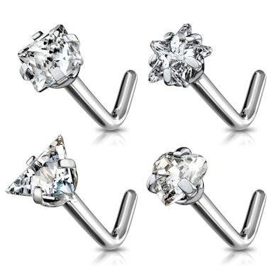 Näspiercing av titan med olika stendesign