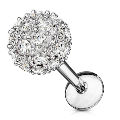 Labret med stendekorerad kula och invändig gänga