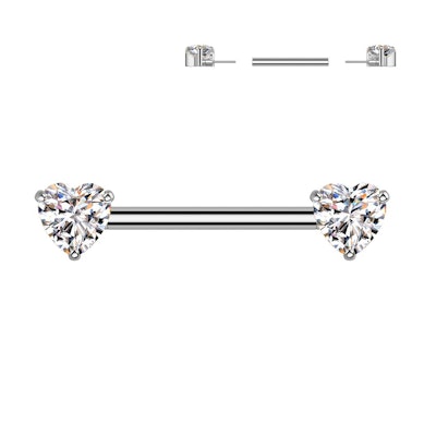 Bröstpiercing i titan med hjärtformade CZ-stenar