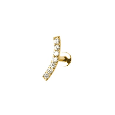 Push-in labret gjord av 14k guld med CZ stenlagd böjd topp