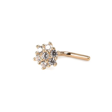 Näspiercing av 14 karat guld med blomma av sten