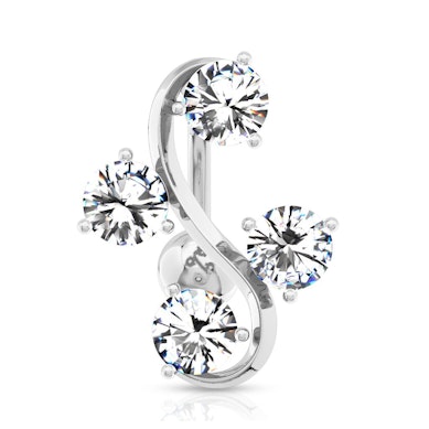 Navelpiercing med fyra sicksack stenar