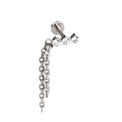 Labret i titan med tre stenar och en dubbel kedja