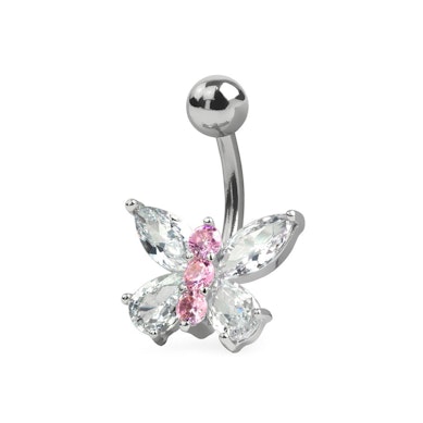 Navelpiercing med kristallfjäril