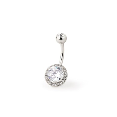 Navelpiercing med fäst mittensten