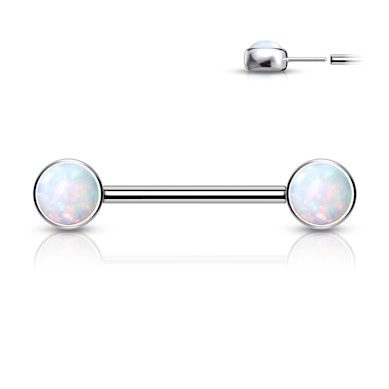 Trådlös push-in bröstvårta barbell av titan med opal