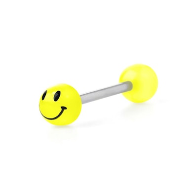 Självlysande tungpiercing med smiley