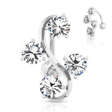 Navelpiercing med fyra sicksack stenar