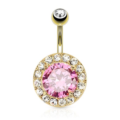 Guldpläterad navelpiercing med stor rosa sten