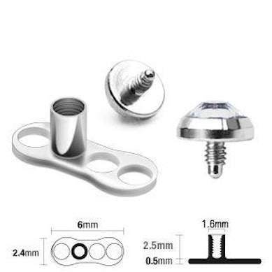 Dermal anchor paket med basar och toppar.