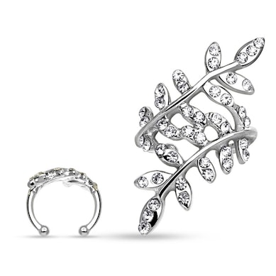 Earcuff med stenbelagda blad