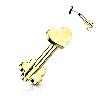 Dubbelsidig titanlabret med blomma och hjärta