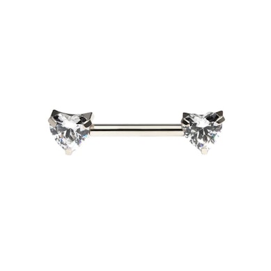 Bröstpiercing i titan med hjärtformade CZ-stenar