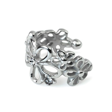 Ear cuff med blommor i kirurgiskt stål