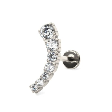 Push-in labret i titan med böjd, stenbelagd design