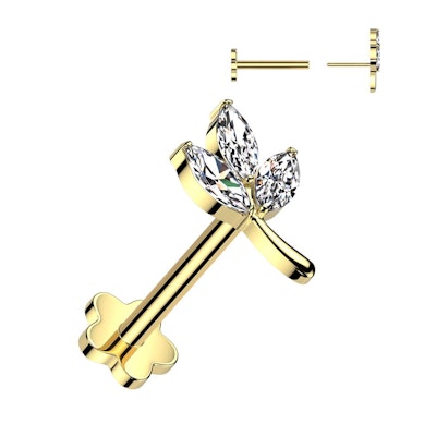 Lövformad labret i titan med blommig baksida