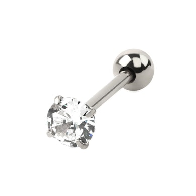 Tungpiercing med klor runt sten