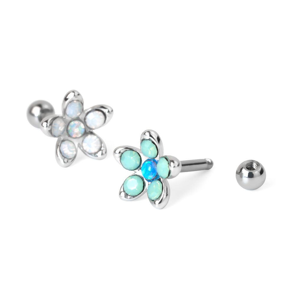 Öronpiercing med opalitblomma och opal