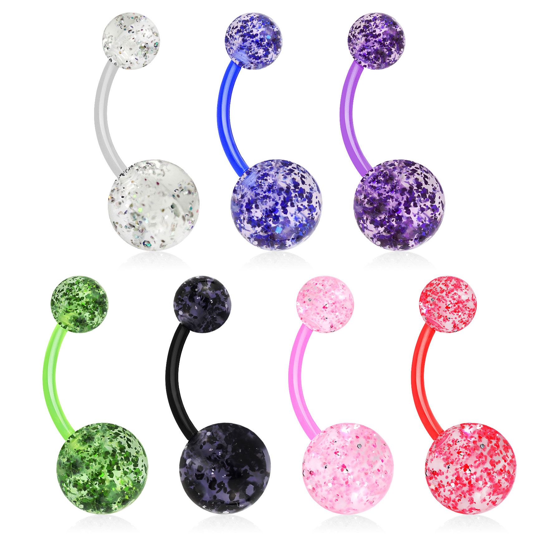 Navelpiercing med glitterkulor av akryl
