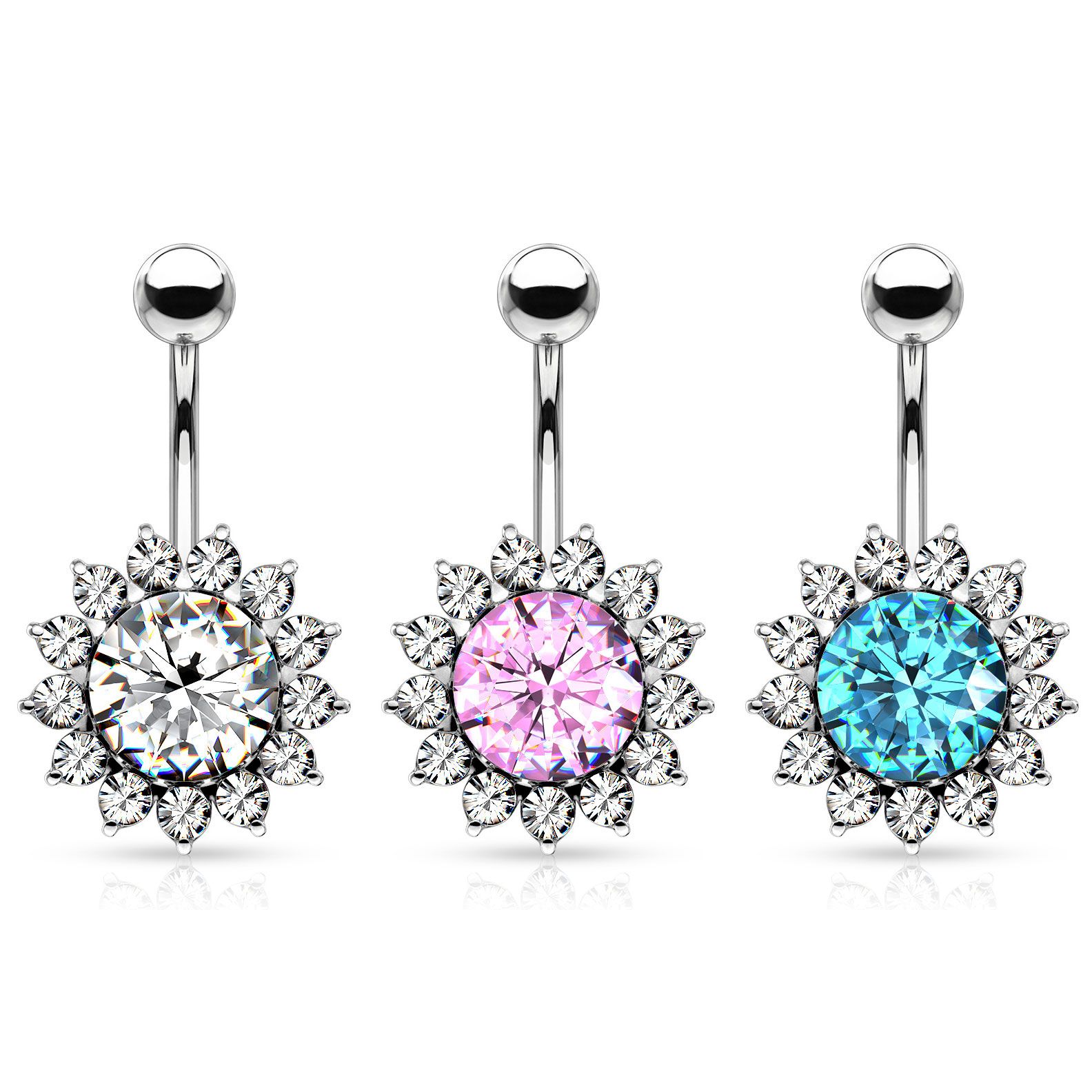 Navelpiercing med solrosformad blomma