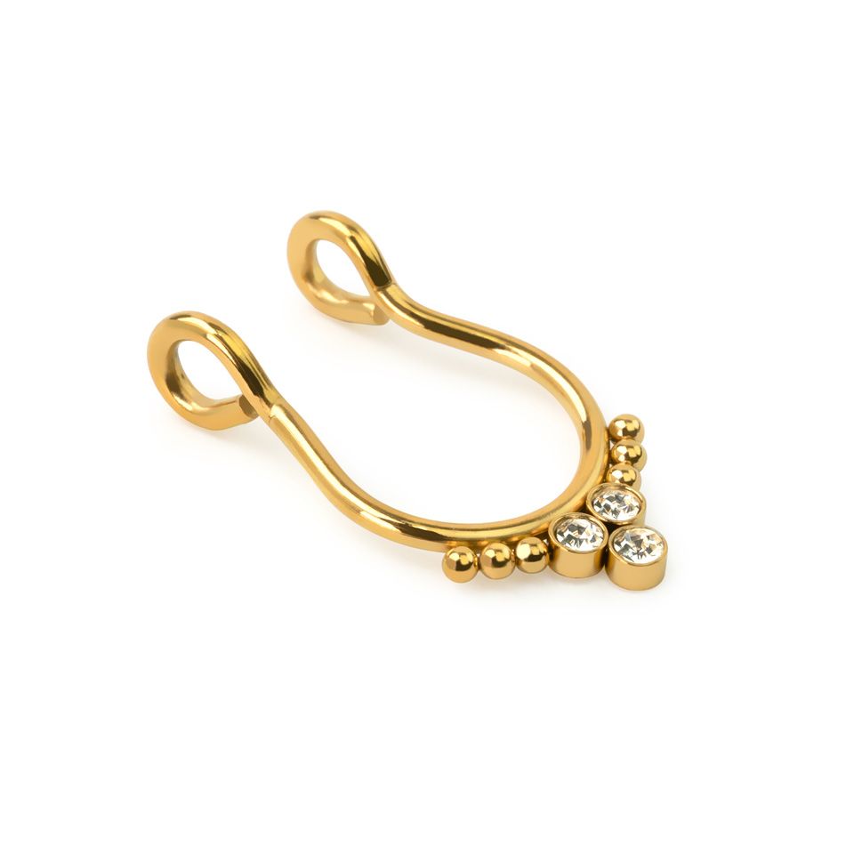 Fake septum ring med tre stenar och pärlor på varje sida