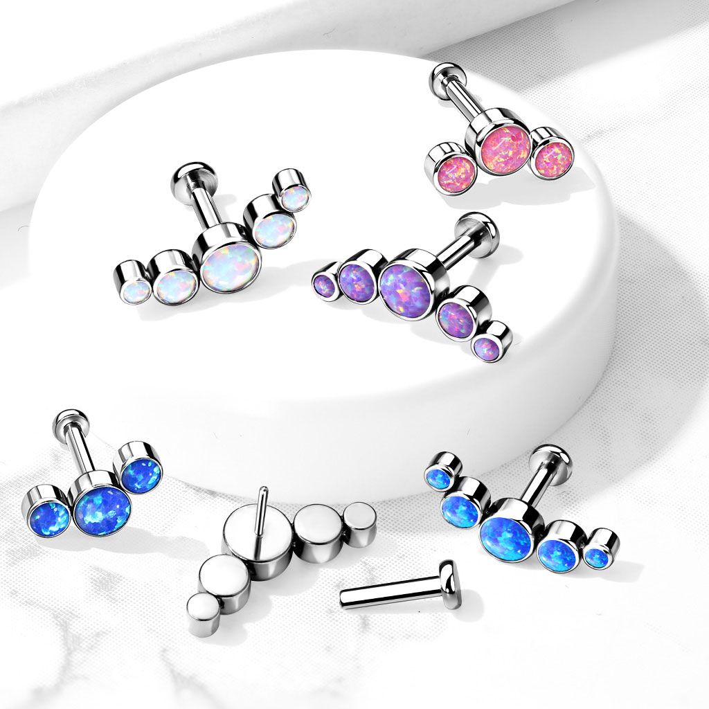 Push-in labret av titan med olika opalstenar