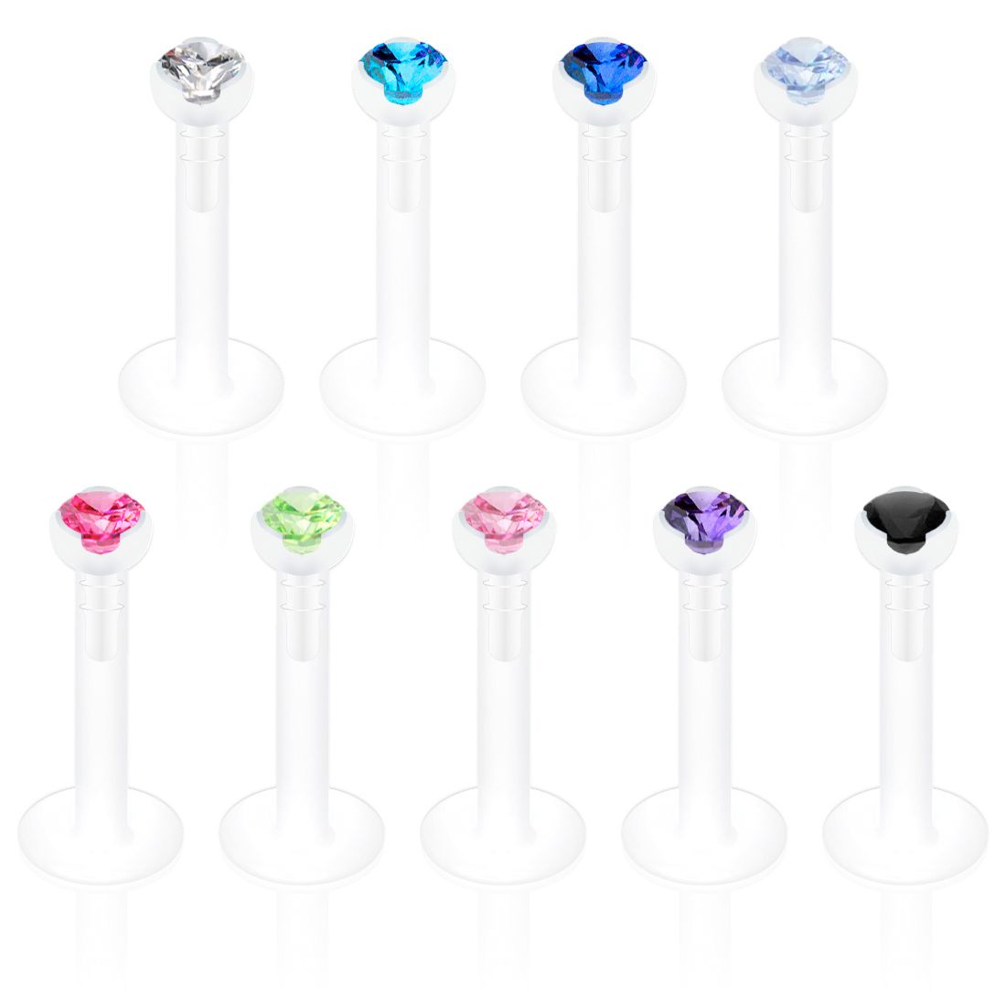 Labret i ptfe med stenar i många olika färger