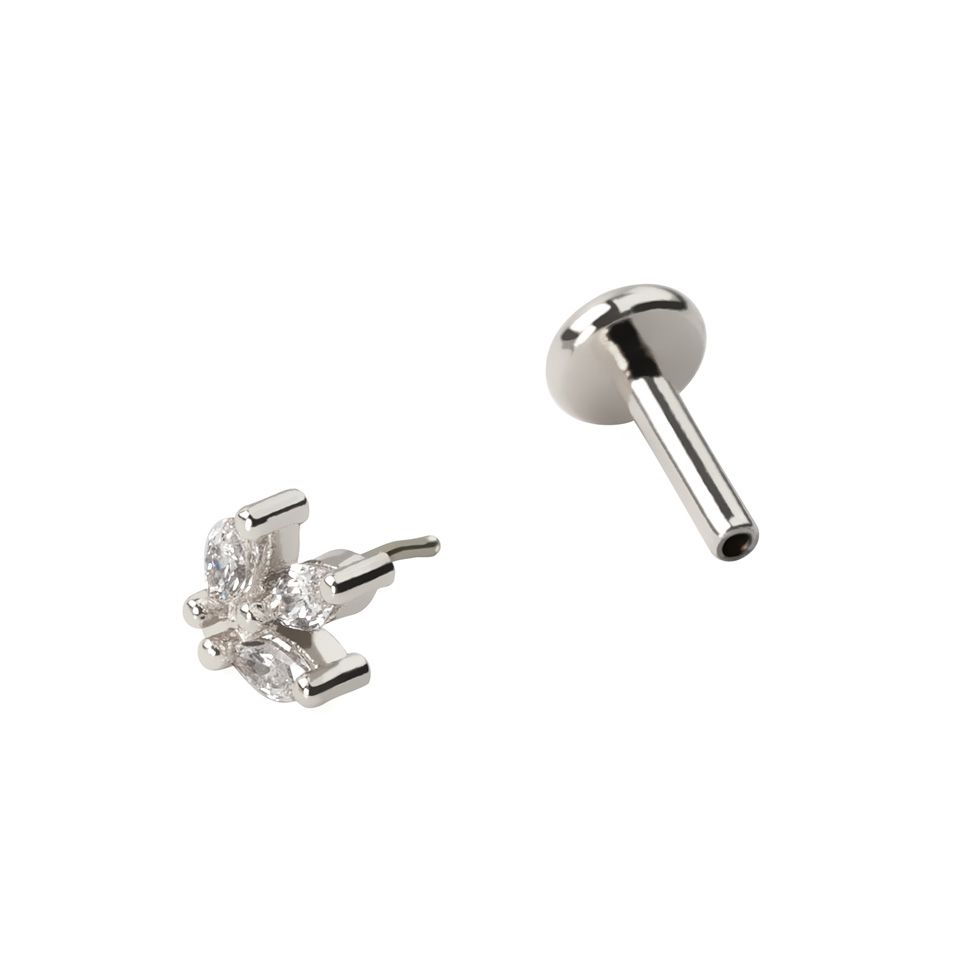 Push-in labret med marquise stenar