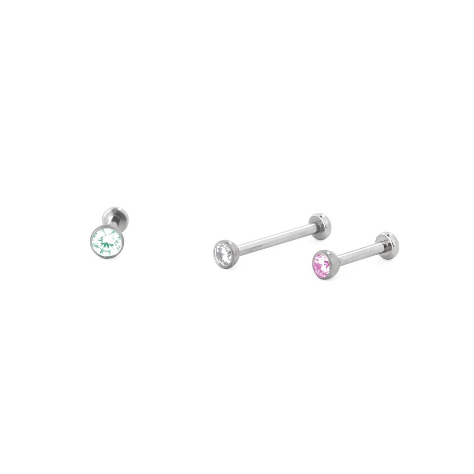 Push-in labret i titan med skuren sten