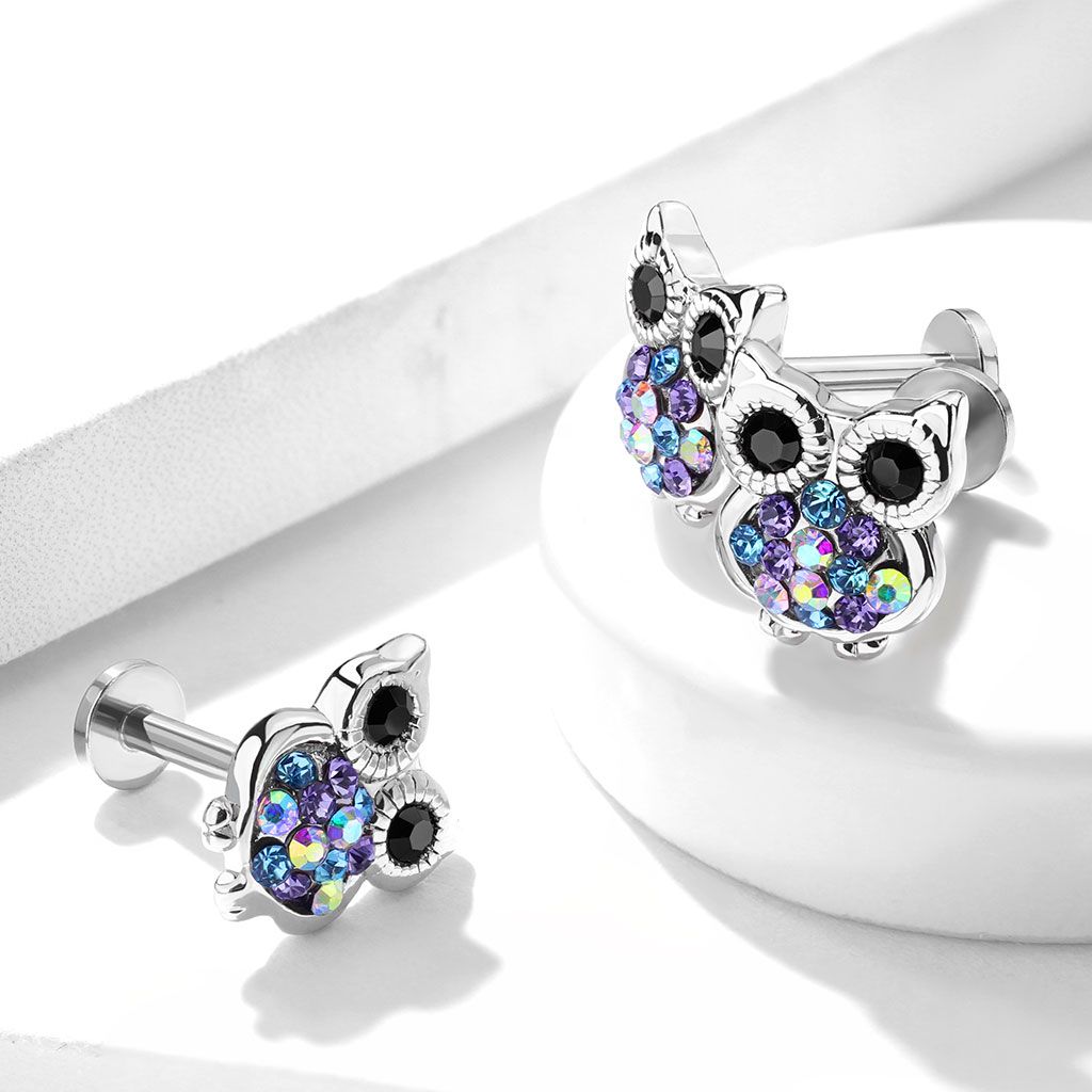 Labret med stendekorerad uggla och invändig gänga