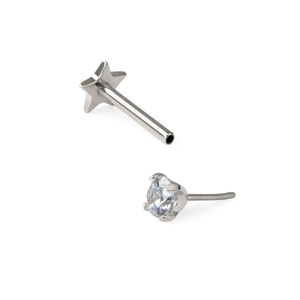 Dubbelsidig trådlös labret i titan med stjärnbaksida och sten