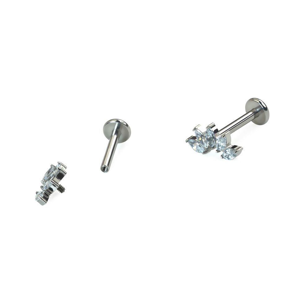Böjd labret i titan med 5 stenar