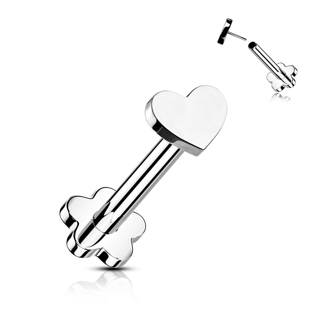 Dubbelsidig titanlabret med blomma och hjärta