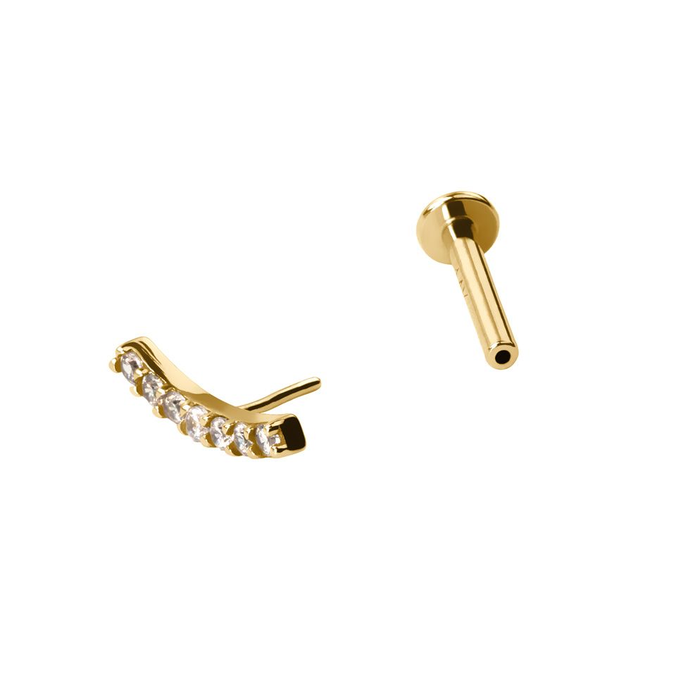 Push-in labret gjord av 14k guld med CZ stenlagd böjd topp