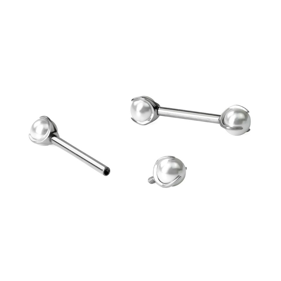 Bröstpiercing i titan med pärlor