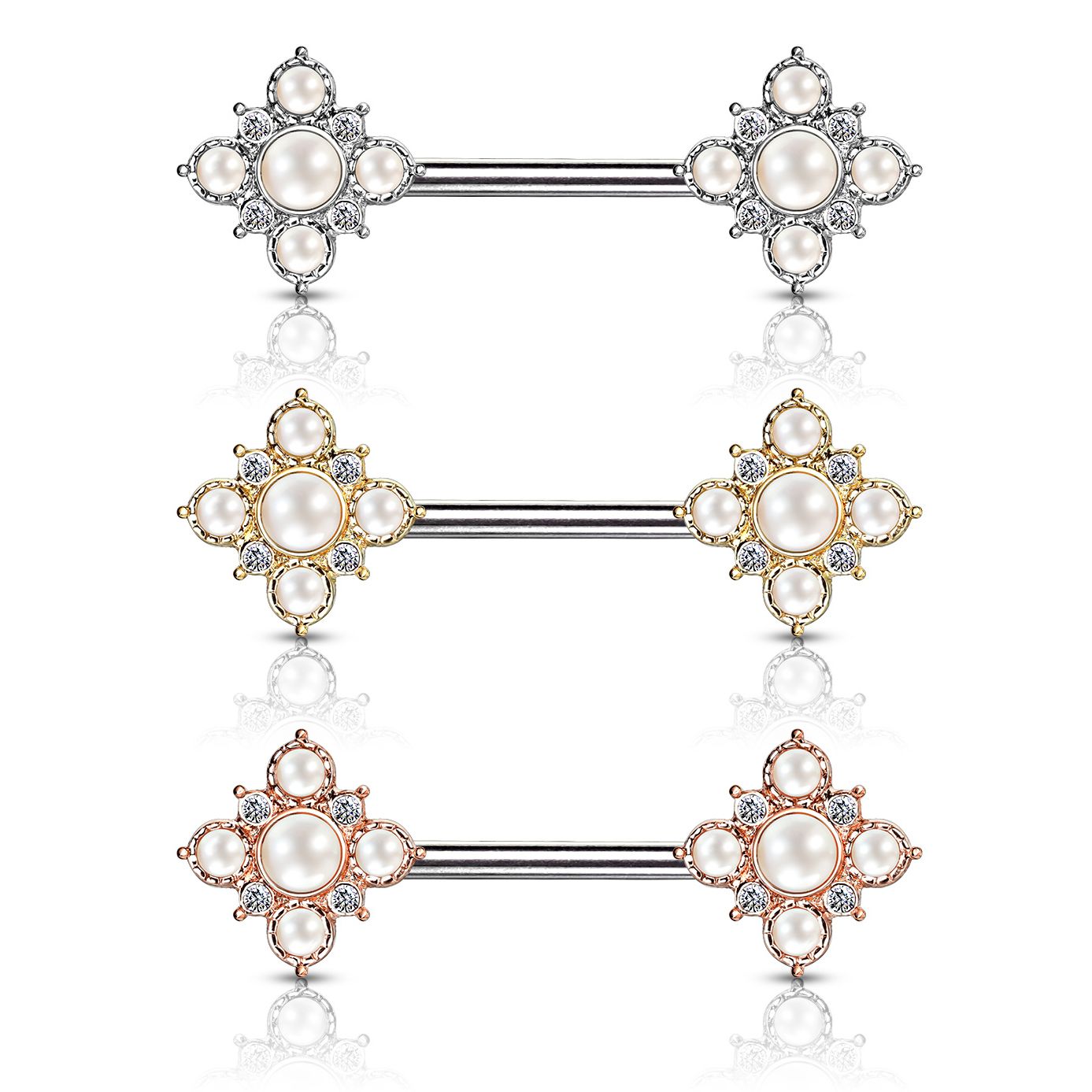 Bröstpiercing med blomma formad av pärlor