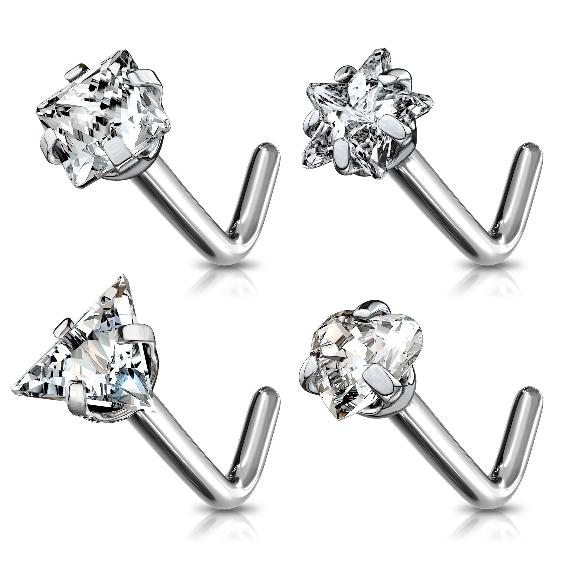 Näspiercing av titan med olika stendesign