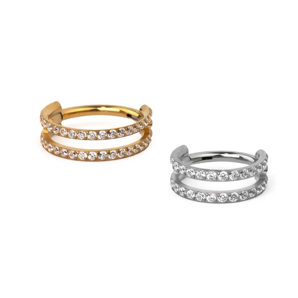 Dubbel ring i titan med stenar