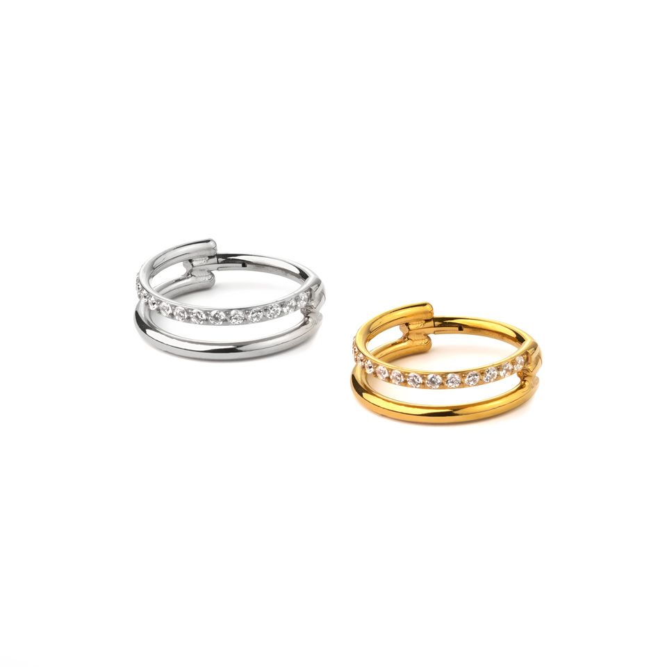 Dubbel ring i titan med stenrad