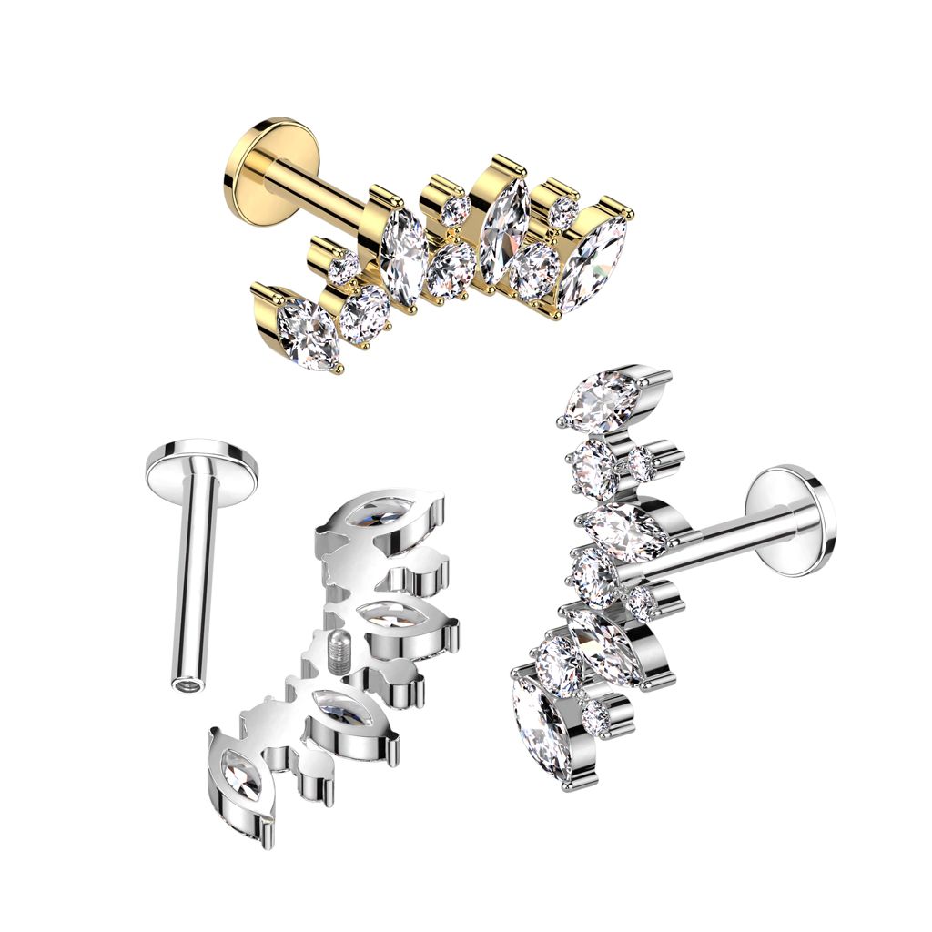 Labret i titan med marquise-stenar och runda stenar