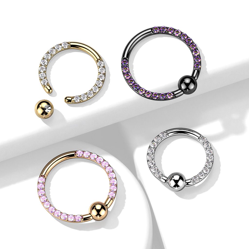 Titan captive bead ring med stenar på varje sida