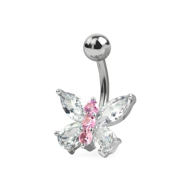 Navelpiercing med kristallfjäril
