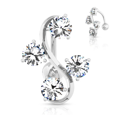 Navelpiercing med fyra sicksack stenar