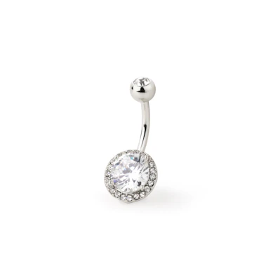 Navelpiercing med fäst mittensten