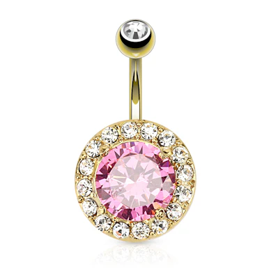 Guldpläterad navelpiercing med stor rosa sten