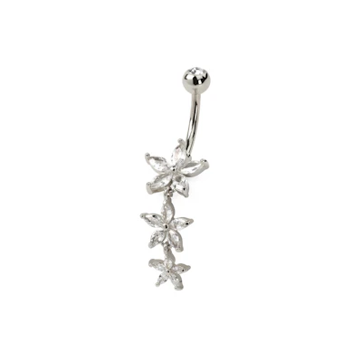 Navelpiercing med tre marquiseslipade blommor i hänge