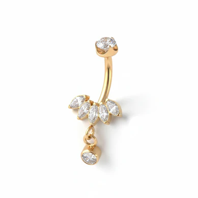 Navelpiercing med marquiseslipade stenar och hänge