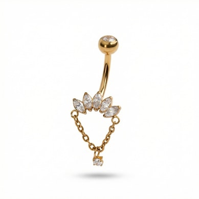 Navelpiercing i titan med marquiseslipade stenar och kedjehänge